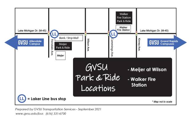 map of approved Standale-area GVSU park & ride locations